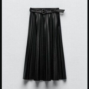 faux leather zara skirt pleated midi